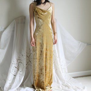 Forever 21 Crushed Velvet Gold Maxi Dress
